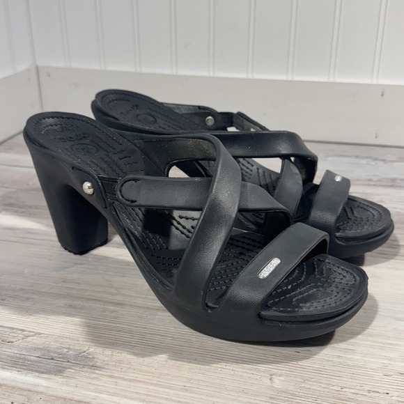Crocs Cyprus IV Slip On‎ Mule Heels in Black Sandals Women's Sz 11 Comfortable - Picture 1 of 10